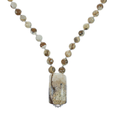 Sterling Silver Picture Rock Navajo Bead Necklace AX129923